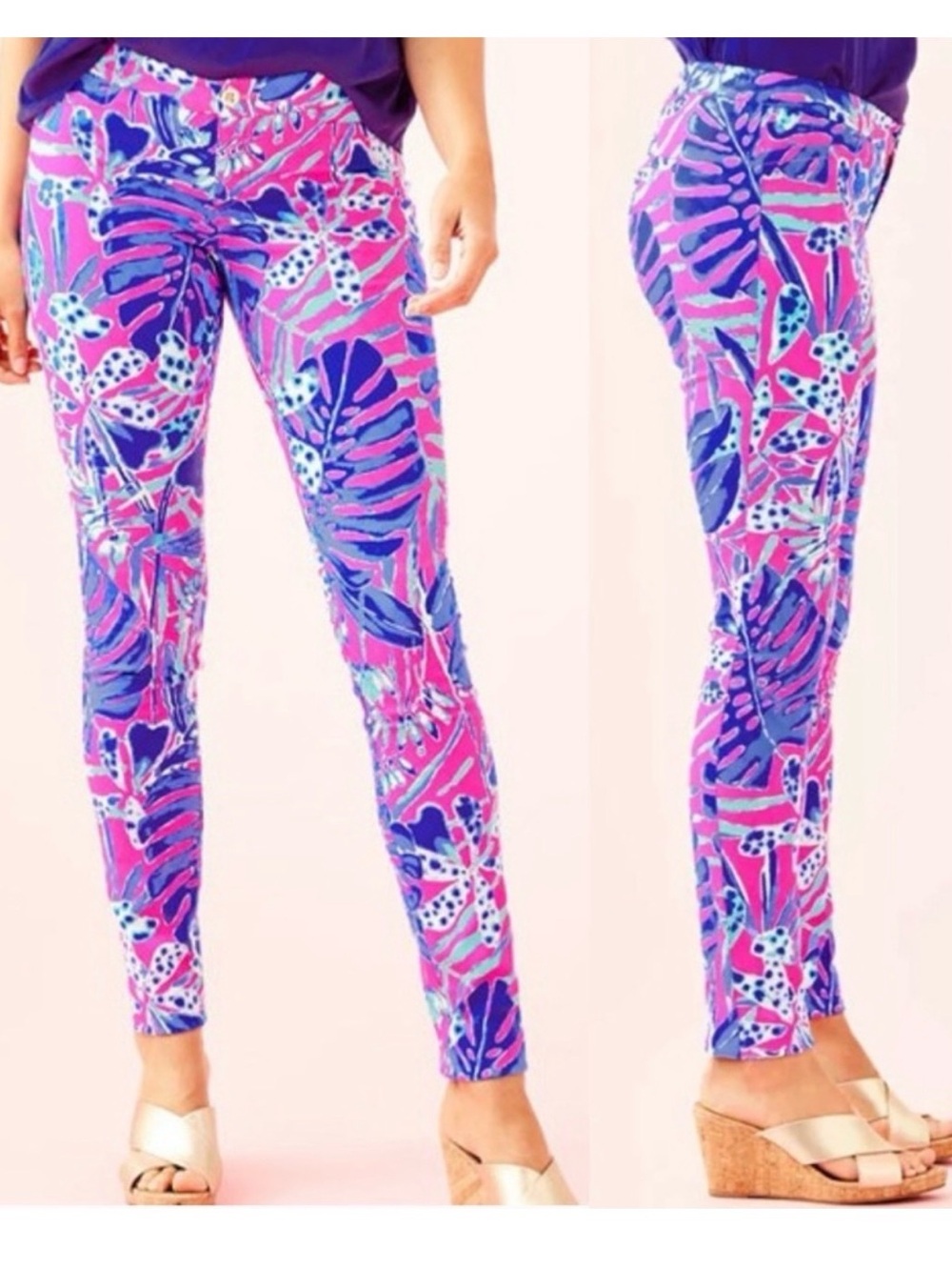 Lilly Pulitzer Pink, Purple & Blue Tropical bougainvillea ankle pants cropped